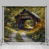 Aperturee - Aperturee Green Forest Summer Covered Bridge Photo Backdrop